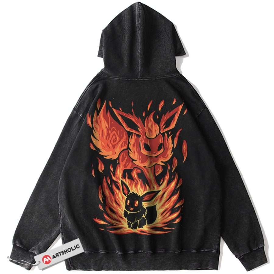 Alternative view of Flareon Hoodie, Eevee Hoodie, Pokemon Hoodie, Anime Hoodie, Vintage Hoodie