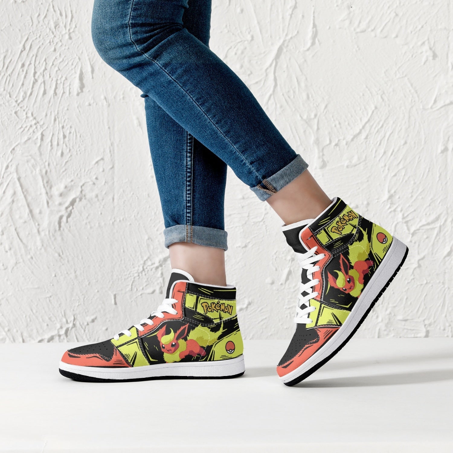 Alternative view of Flareon Pokemon Custom Sneaker Mid 1 Basketball Shoes - Otaku Hall
