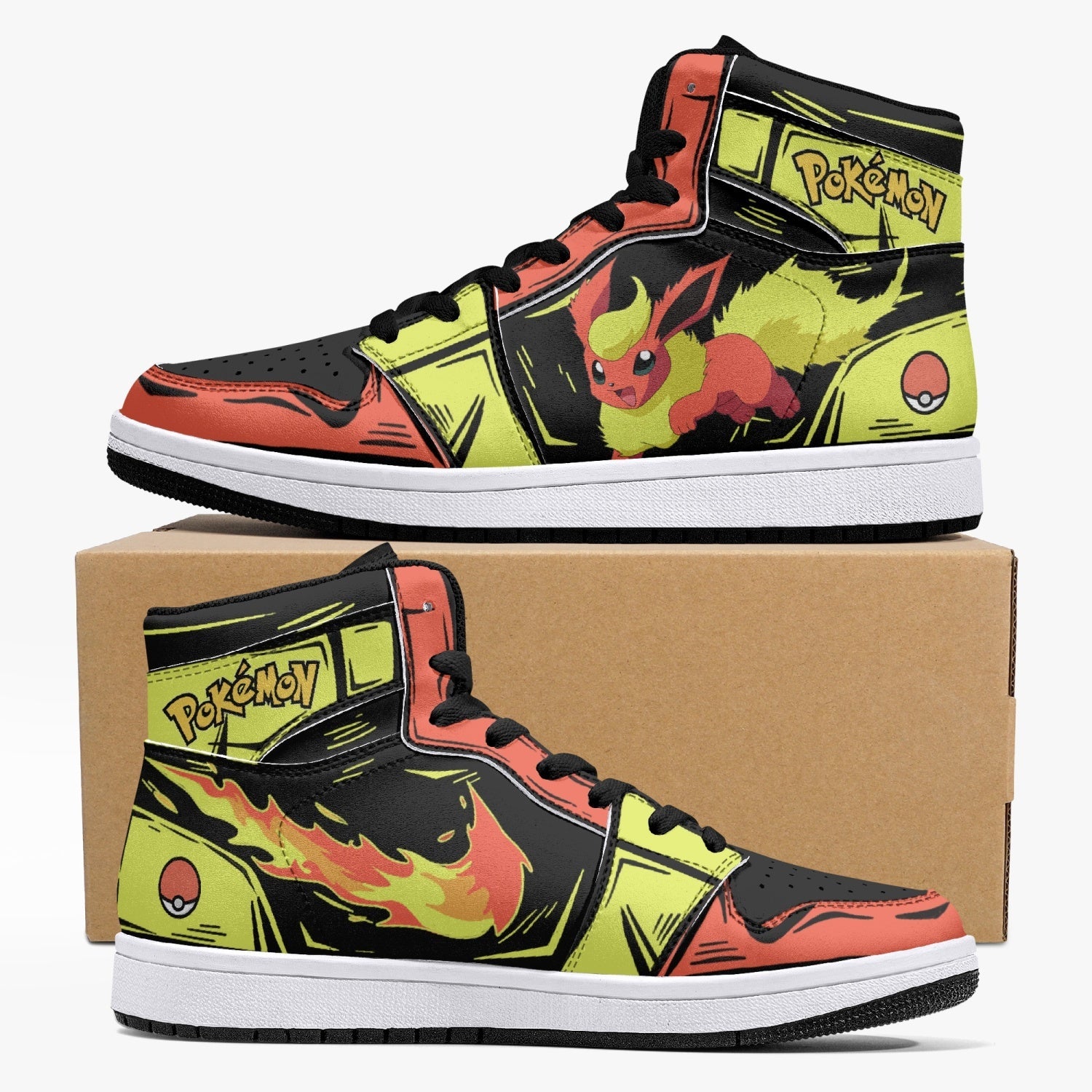Flareon Pokemon Custom Sneaker Mid 1 Basketball Shoes - Otaku Hall