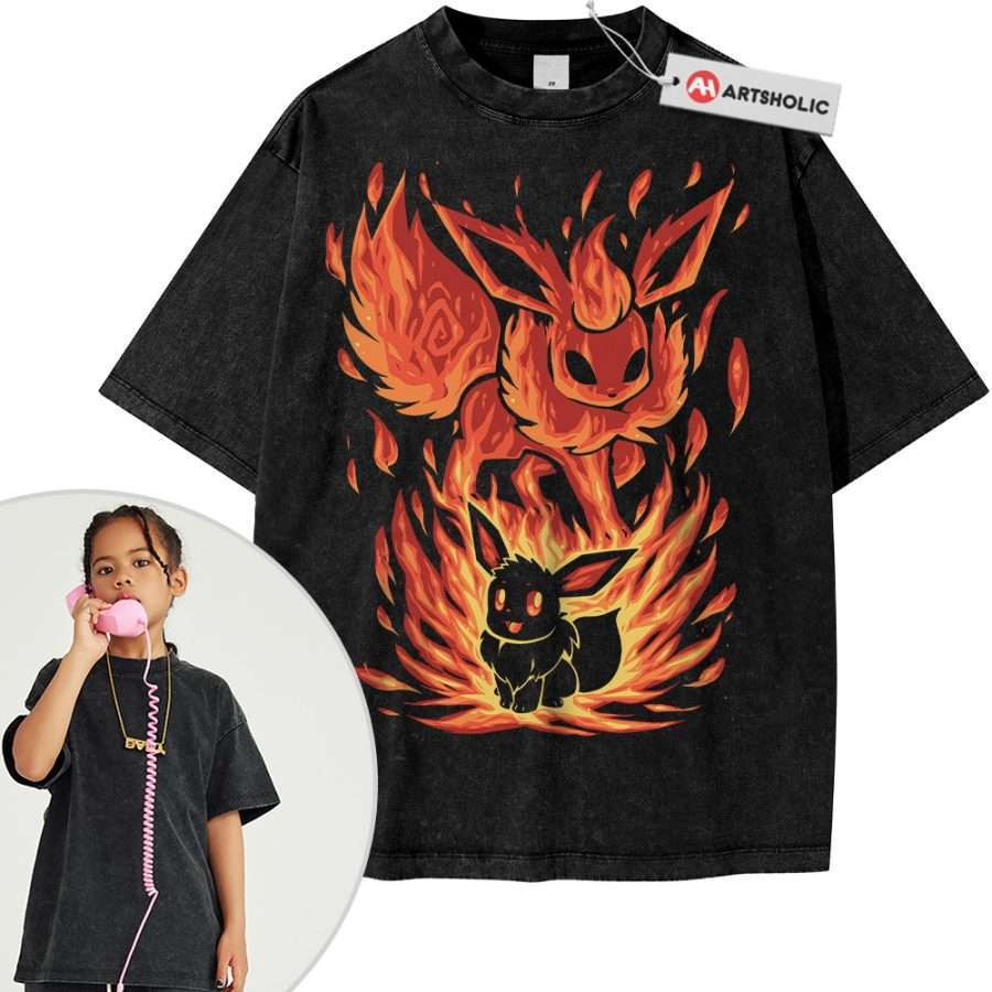 Alternative view of Flareon Shirt For Kids, Eevee Shirt For Kids, Pokemon Shirt For Kids, Anime Shirt For Kids, Vintage Tee For Kids