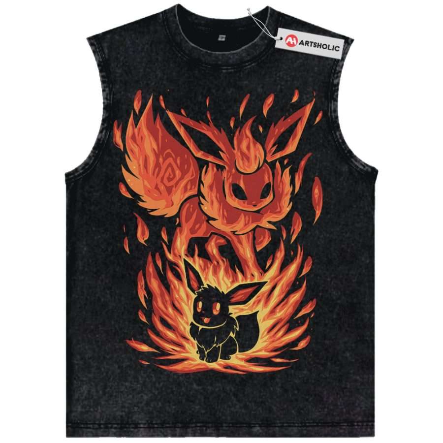 Alternative view of Flareon Tank Top, Eevee Tank Top, Pokemon Tank Top, Anime Tank Top, Vintage Tank Top