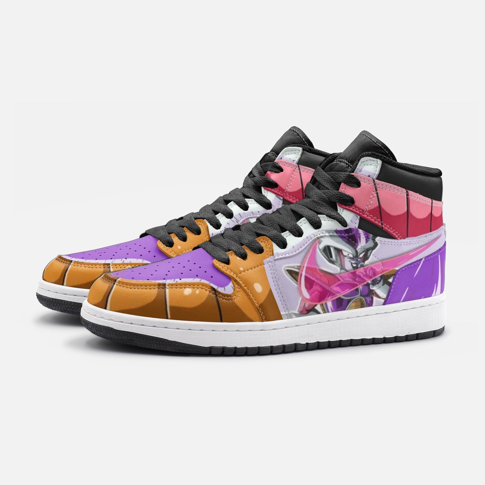 Alternative view of Frieza Force First Form Dragon Ball Z Custom Sneaker Mid 1 Basketball Shoes - Otaku Hall