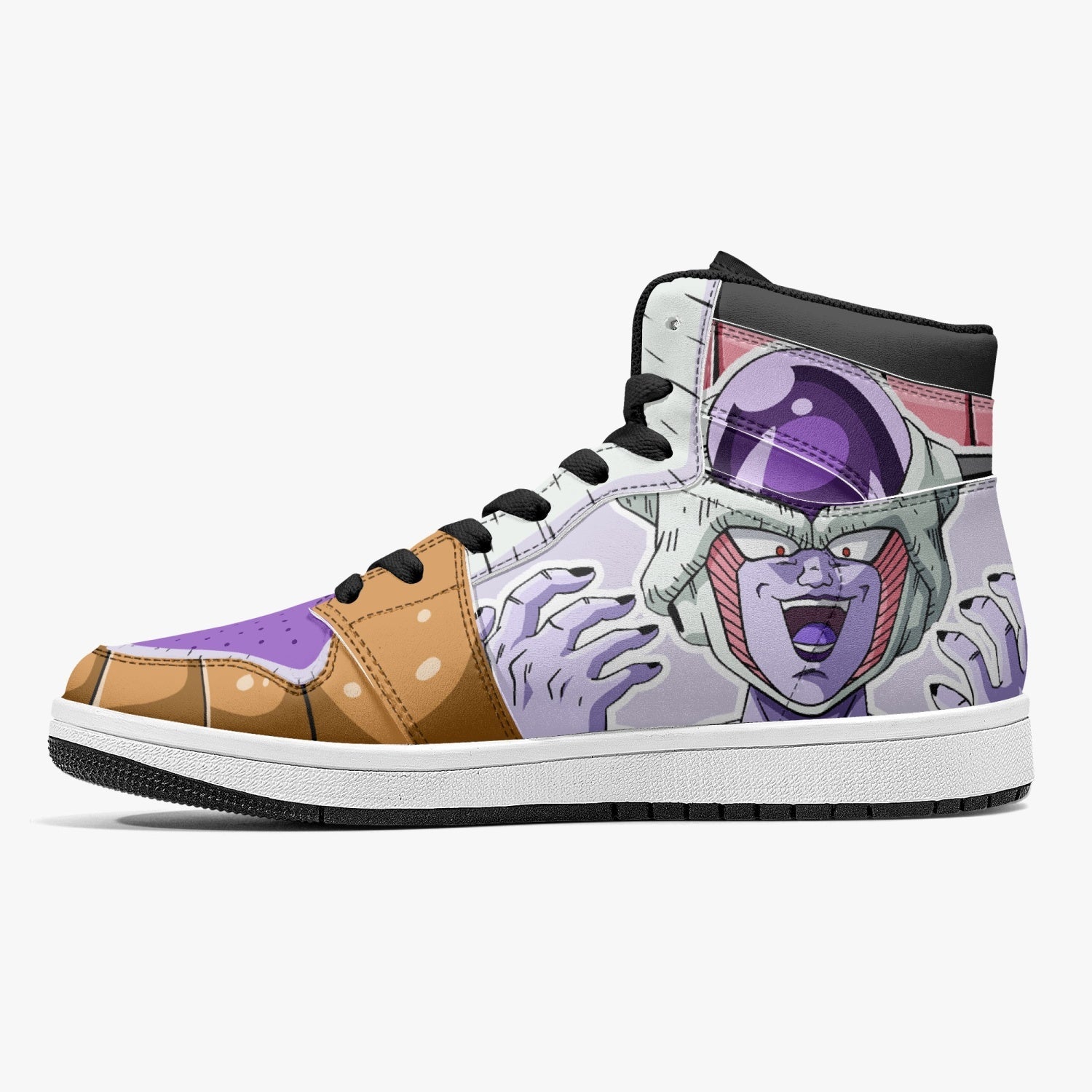 Alternative view of Frieza Force First Form Dragon Ball Z Custom Sneaker Mid 1 Basketball Shoes - Otaku Hall