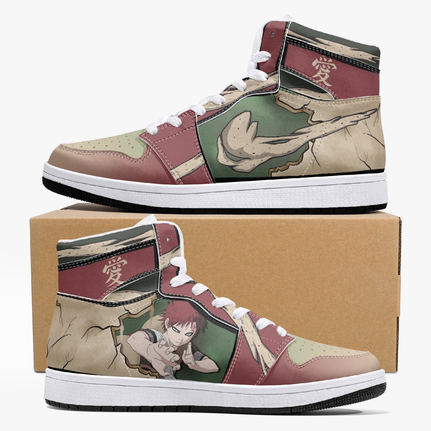 Alternative view of Gaara Naruto Custom Sneaker Mid 1 Basketball Shoes - Otaku Hall