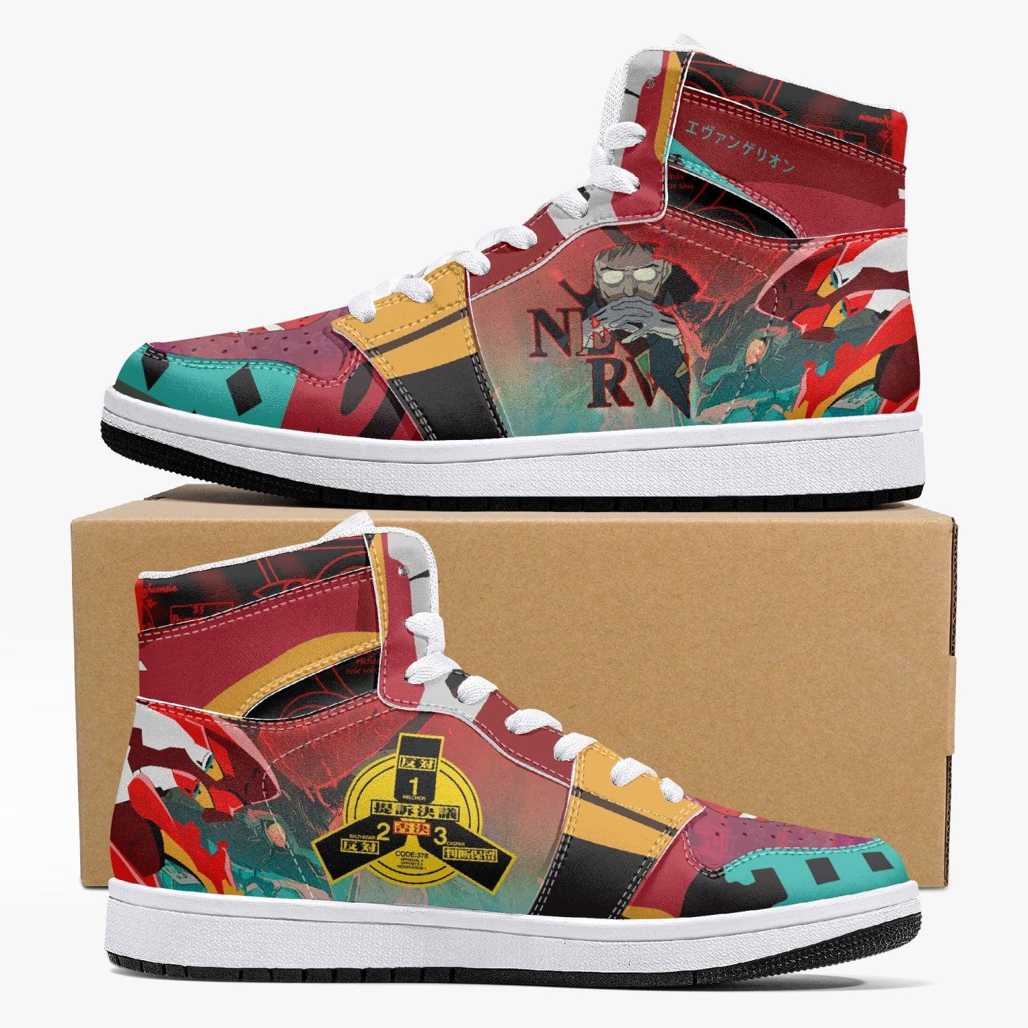Alternative view of Gendo Ikari Eva Unit 02 Neon Genesis Evangelion Custom Sneaker Mid 1 Basketball Shoes - Otaku Hall