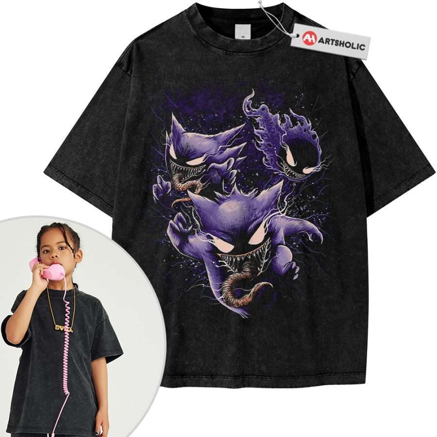 Alternative view of Gengar Gatsly vs Haunter Shirt For Kids, Pokemon Shirt For Kids, Anime Shirt For Kids, Vintage T-Shirt For Kids
