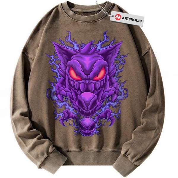Alternative view of Gengar Sweatshirt, Gatsly Sweatshirt, Haunter Sweatshirt, Pokemon Sweatshirt, Anime Sweatshirt, Vintage Sweatshirt
