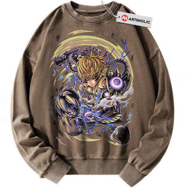 Alternative view of Genos Sweatshirt, One Punch Man Sweatshirt, Anime Sweatshirt, Vintage Sweatshirt