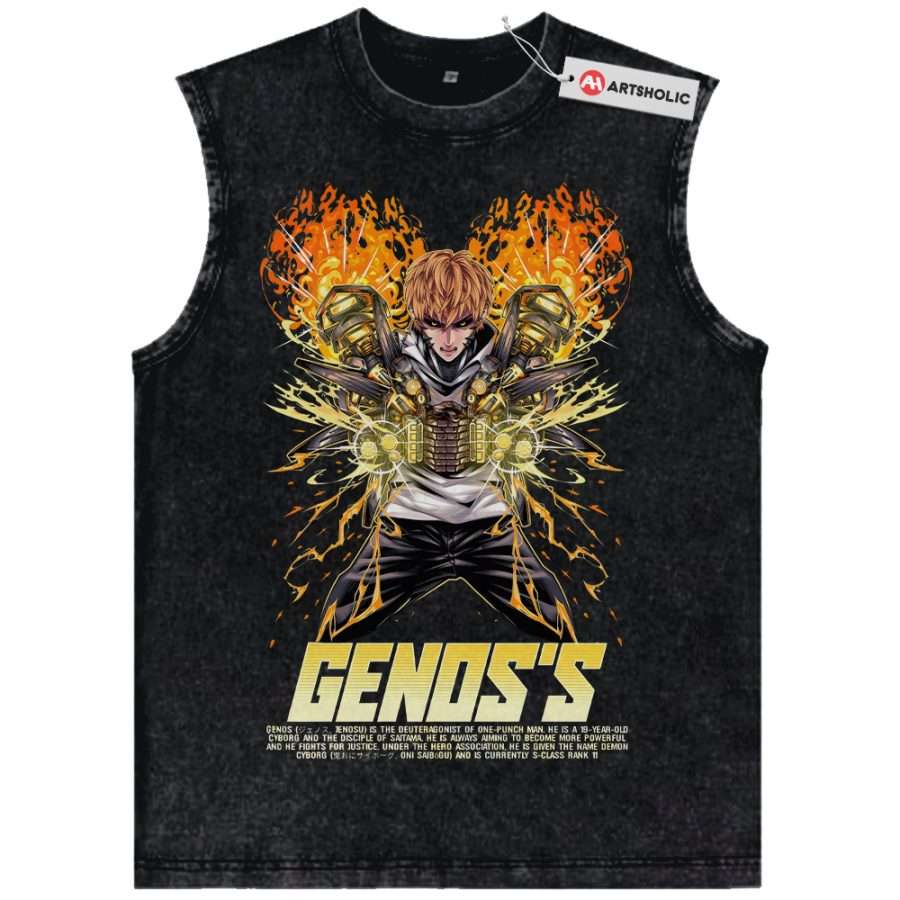 Alternative view of Genos Tank Top, One Punch Man Tank Top, Anime Tank Top, Vintage Tank Top