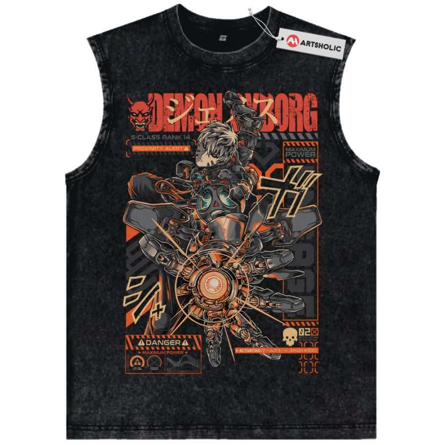 Alternative view of Genos Tank Top, One Punch Man Tank Top, Anime Tank Top, Vintage Tank Top