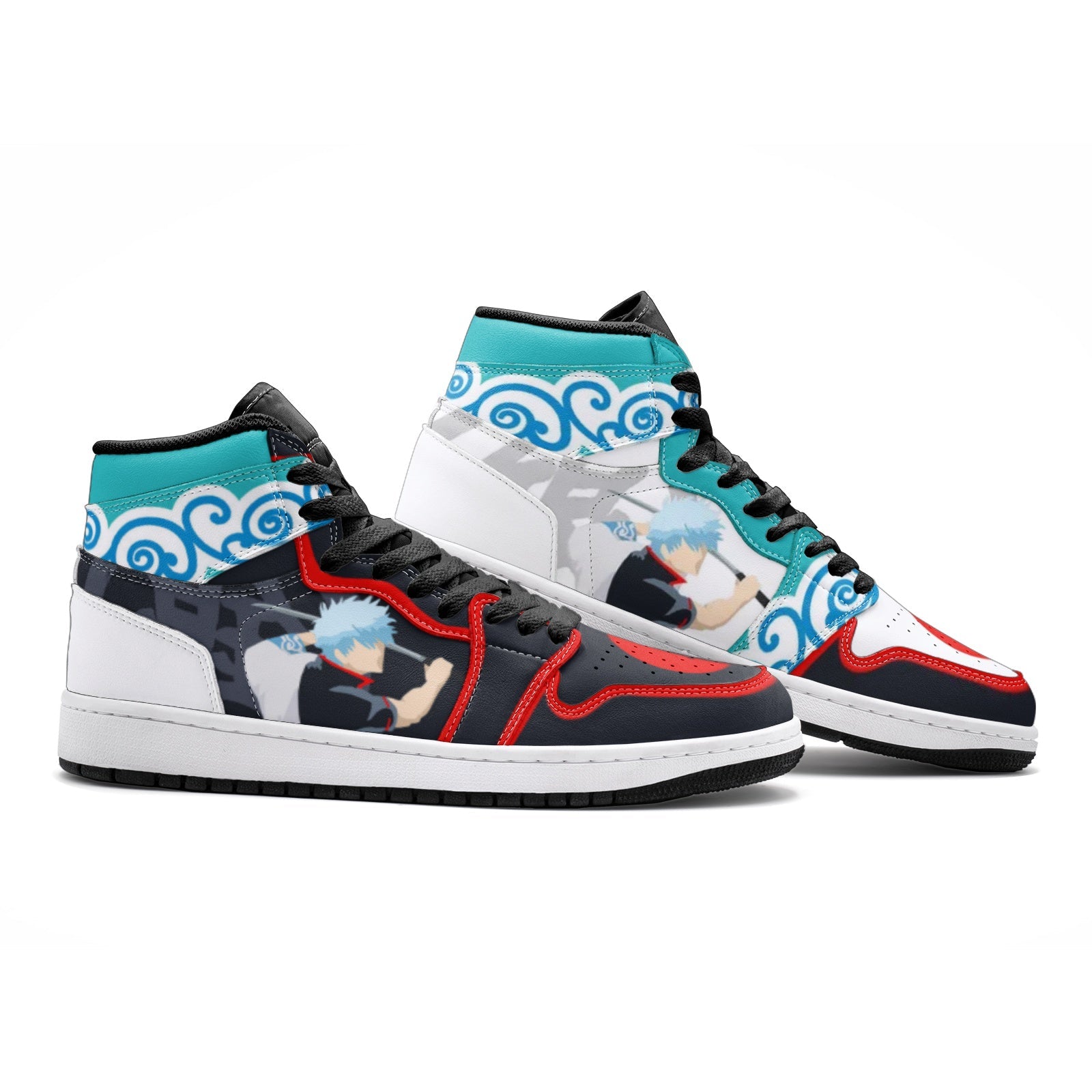 Alternative view of Gintoki Kimono Pattern Gintama Custom Sneaker Mid 1 Basketball Shoes - Otaku Hall
