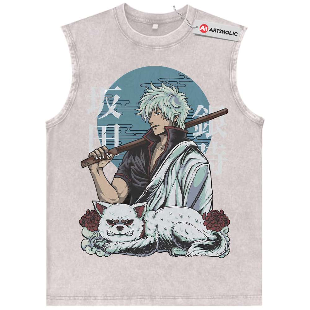 Alternative view of Gintoki Sakata Tank Top, Gintama Tank Top, Anime Tank Top, Vintage Tank Top