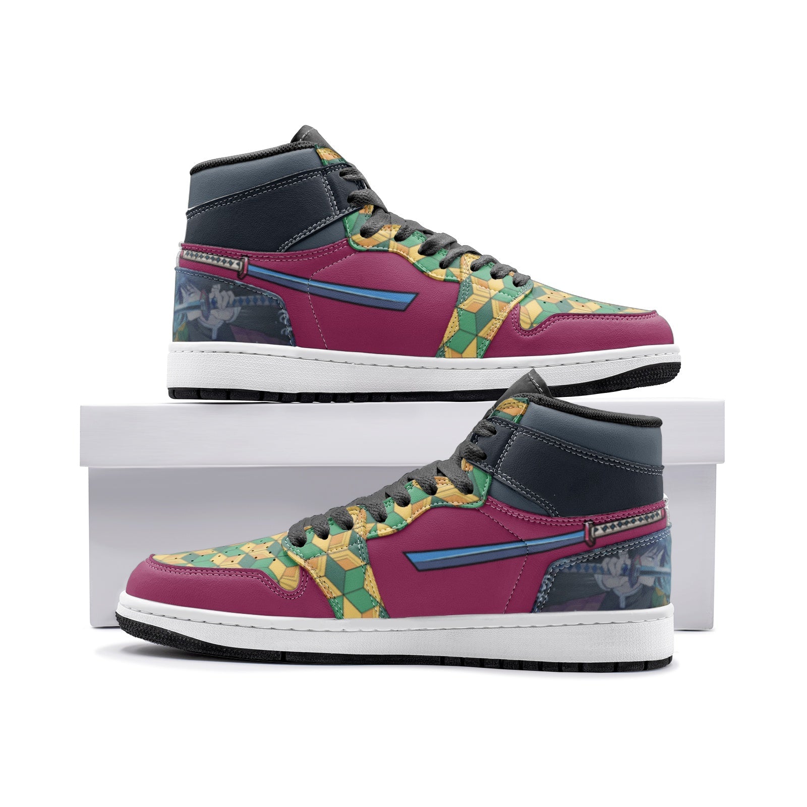 Giyu Tomioka Demon Slayer V2 Custom Sneaker Mid 1 Basketball Shoes - Otaku Hall