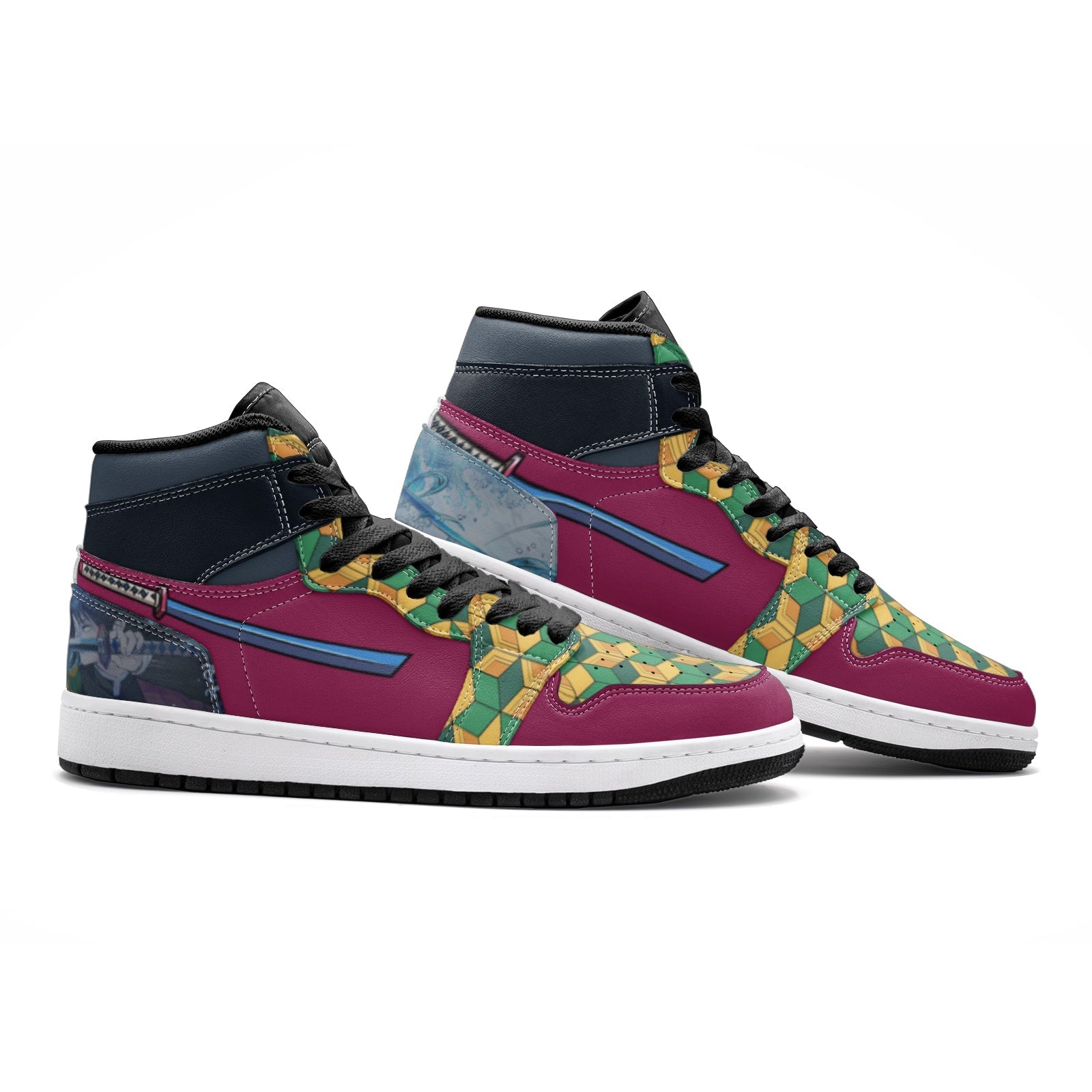 Alternative view of Giyu Tomioka Demon Slayer V2 Custom Sneaker Mid 1 Basketball Shoes - Otaku Hall