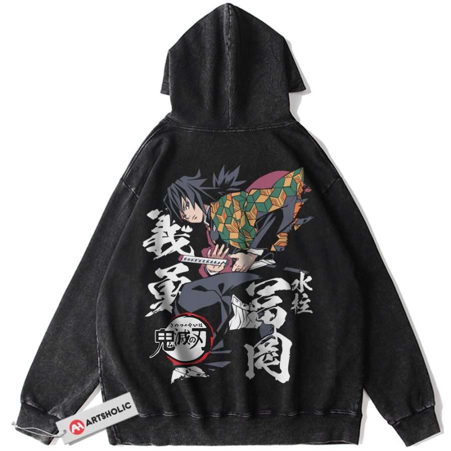 Alternative view of Giyu Tomioka Hoodie, Demon Slayer Hoodie, Anime Hoodie, Vintage Hoodie