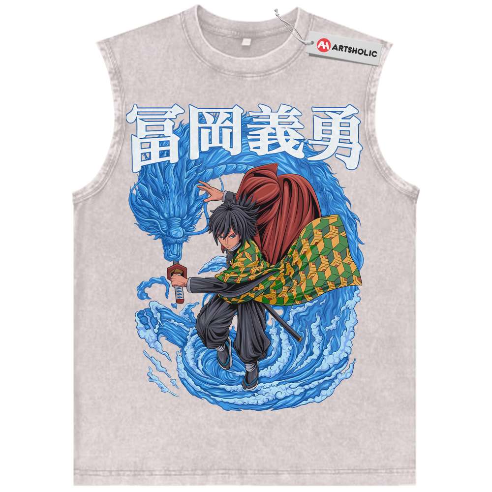 Alternative view of Giyu Tomioka Tank Top, Demon Slayer Tank Top, Anime Tank Top, Vintage Tank Top