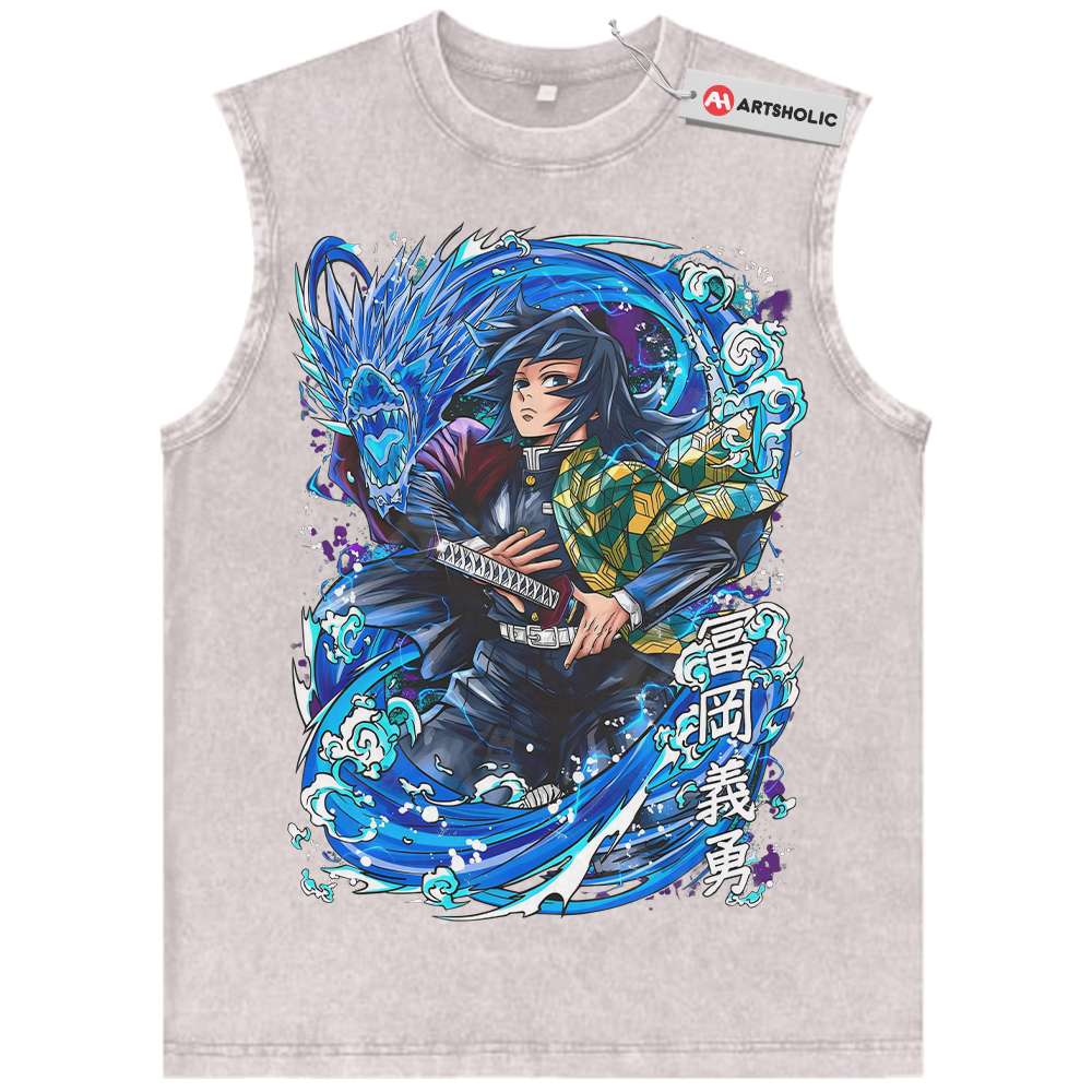 Alternative view of Giyu Tomioka Tank Top, Demon Slayer Tank Top, Anime Tank Top, Vintage Tank Top