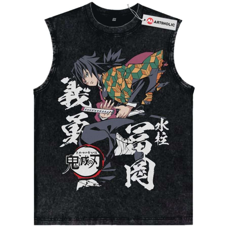 Alternative view of Giyu Tomioka Tank Top, Demon Slayer Tank Top, Anime Tank Top, Vintage Tank Top