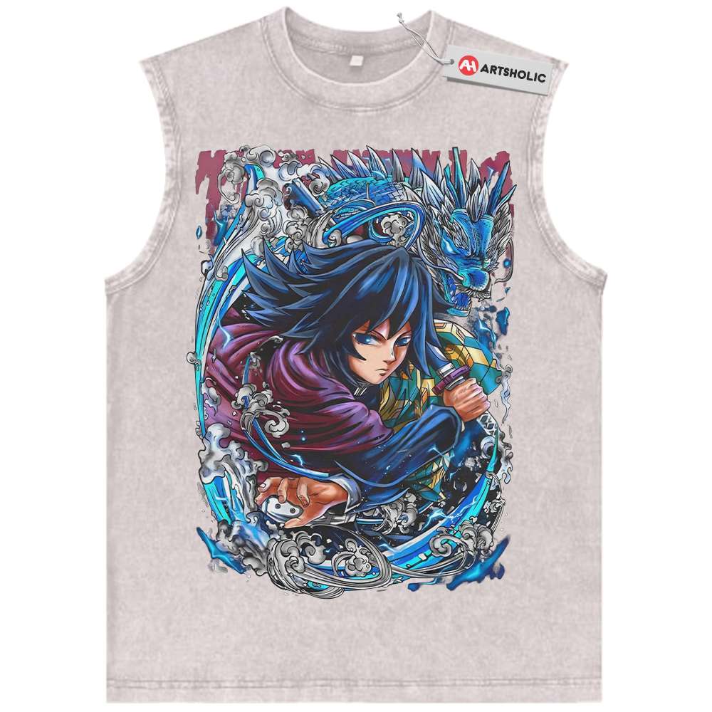 Alternative view of Giyu Tomioka Tank Top, Demon Slayer Tank Top, Anime Tank Top, Vintage Tank Top