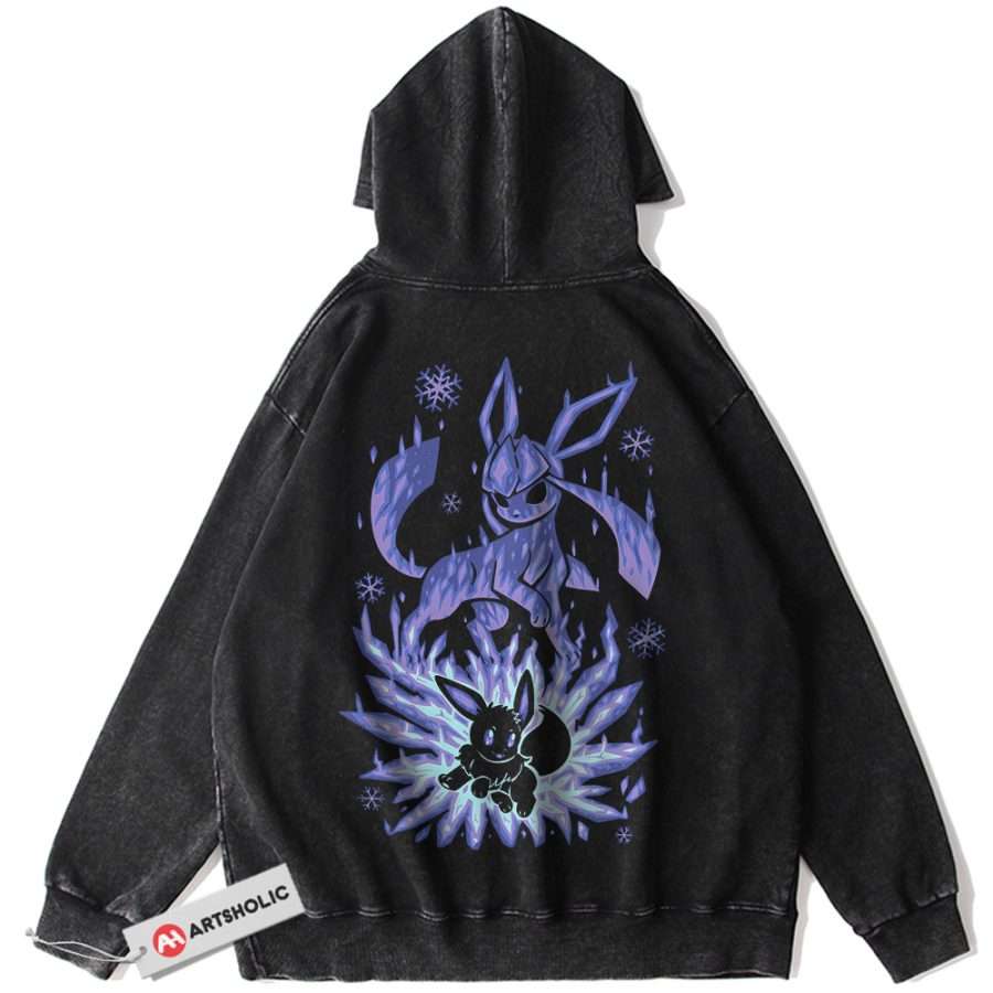 Alternative view of Glaceon Hoodie, Eevee Hoodie, Pokemon Hoodie, Anime Hoodie, Vintage Hoodie