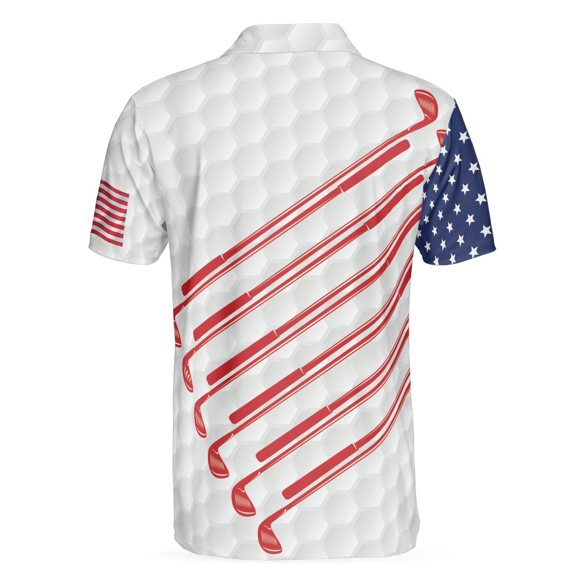 Alternative view of Golf American Flag Golf Club Skull Golf Polo Shirt, Ripped American Flag Polo Shirt, Patriotic Golf Shirt For Men