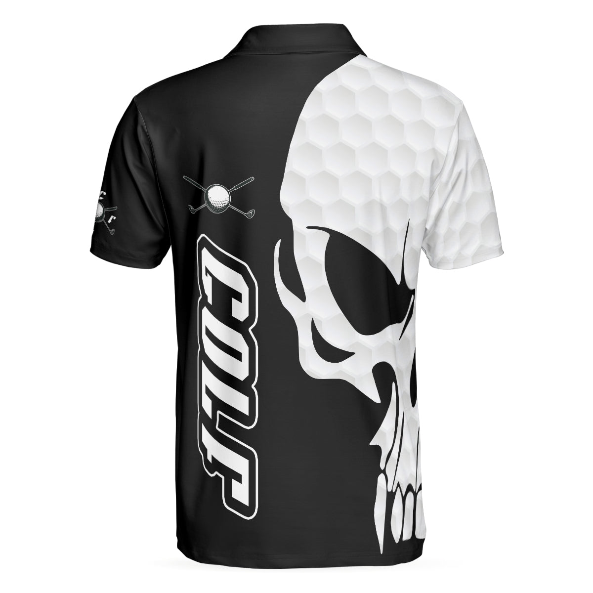 Alternative view of Golf And Skull Golf Polo Shirt, Black And White Golf Pattern Polo Shirt, Best Golf Shirt For Men
