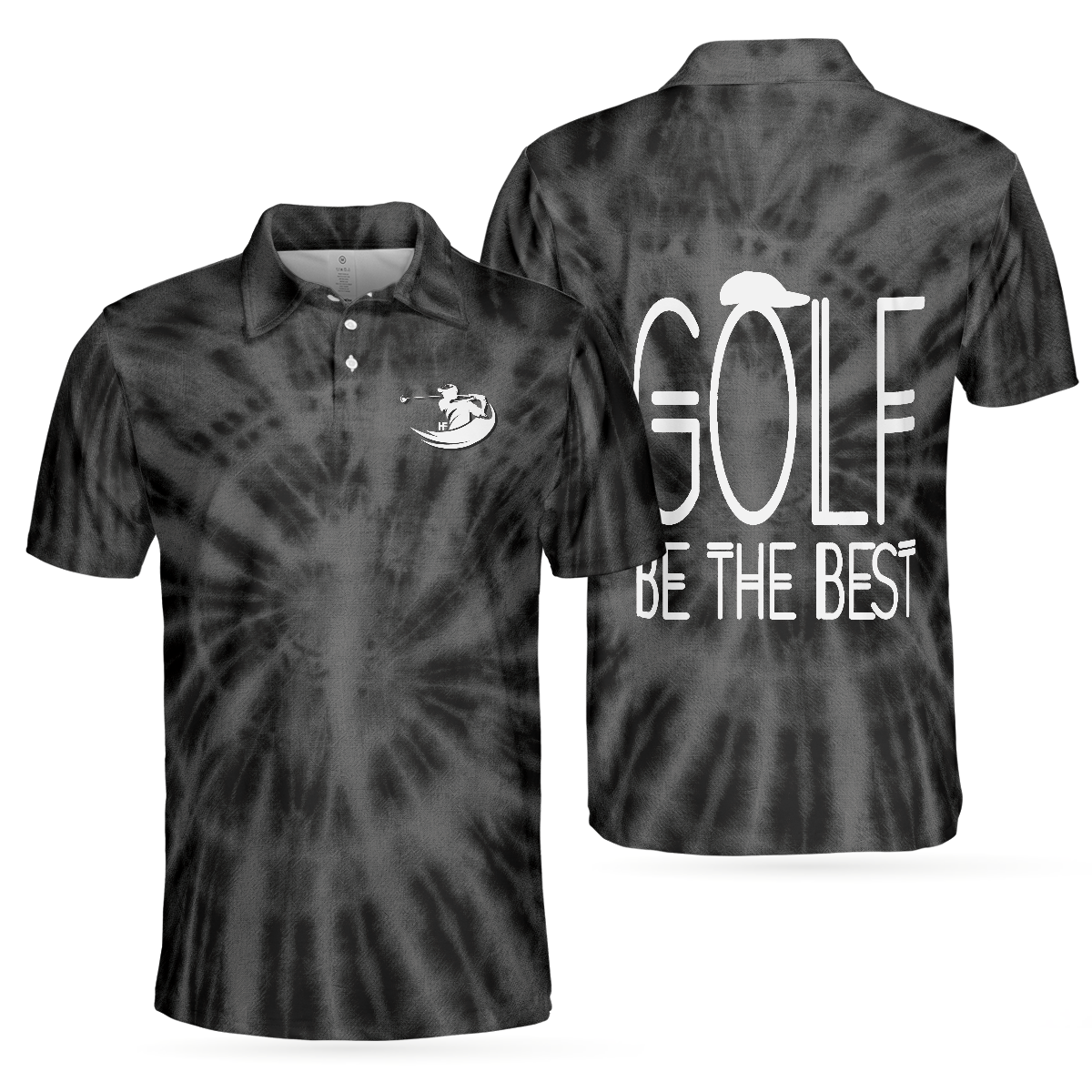 Golf Be The Best Golf Polo Shirt, Black Tie Dye Golf Shirt For Men