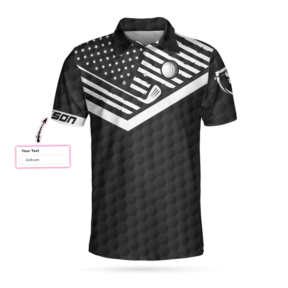 Alternative view of Golf Best Papa by Par Custom Polo Shirt, Personalized Black American Flag Golf Shirt For Men
