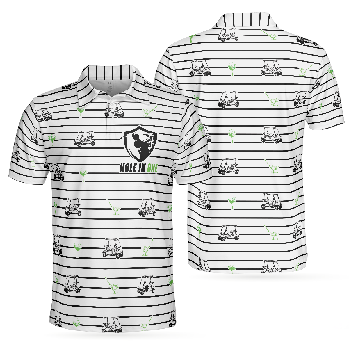 Golf Equipment Stripe Line Polo Shirt, Black And White Golfing Polo Shirt, Best Golf Shirt For Men