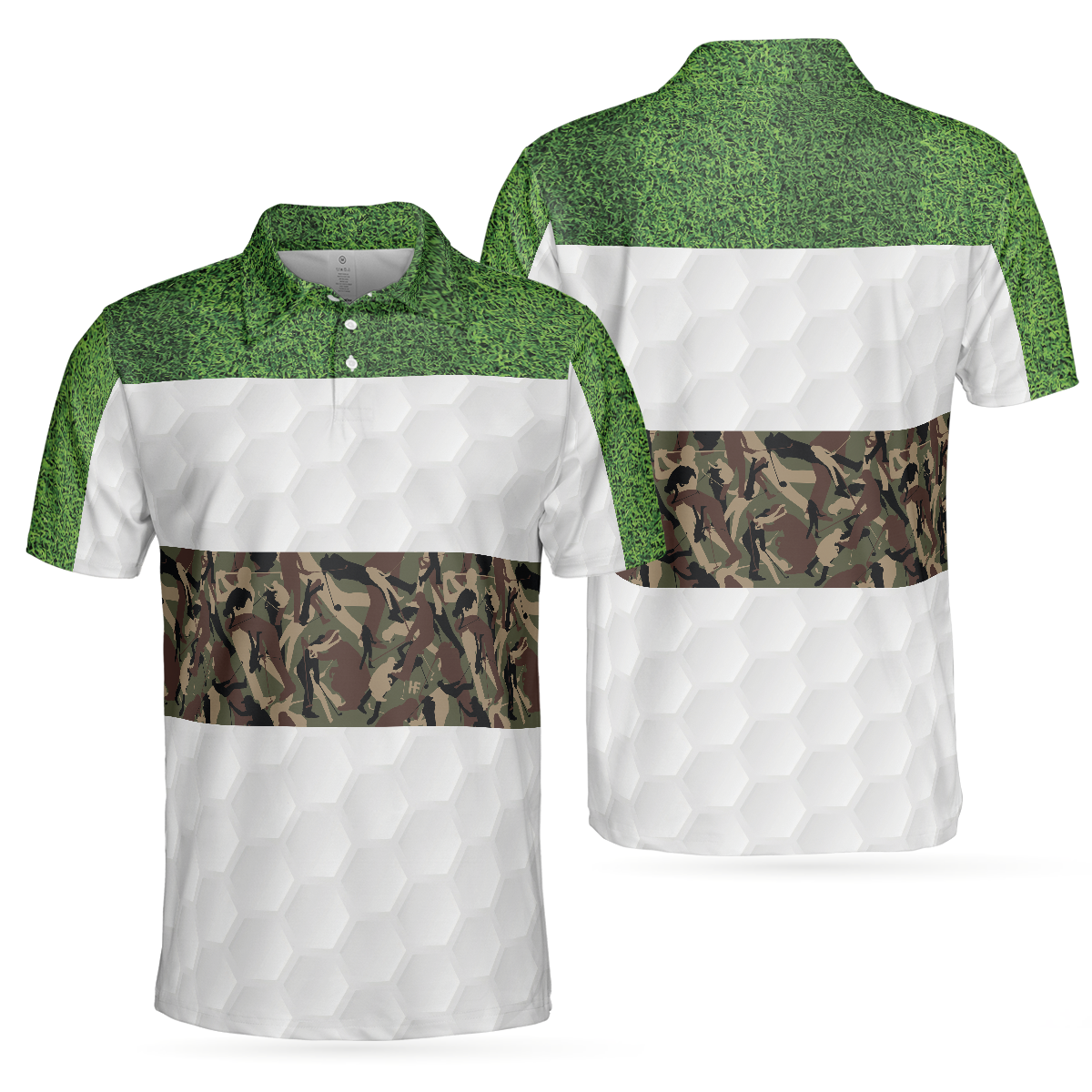 Golf In Green And Camouflage Pattern Golf Polo Shirt, Cool Golf Shirt For Men, Best Gift For Golfers