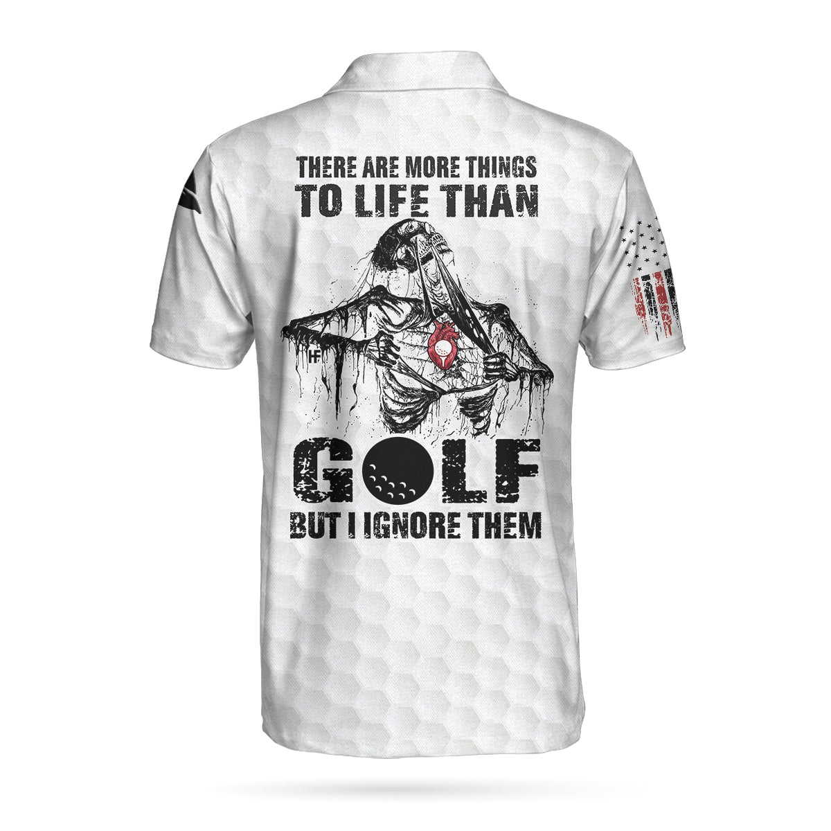 Alternative view of Golf Love Heart Skull Polo Shirt, Golf Pattern Skeleton Golfer American Flag Polo Shirt, Best Golf Shirt For Men