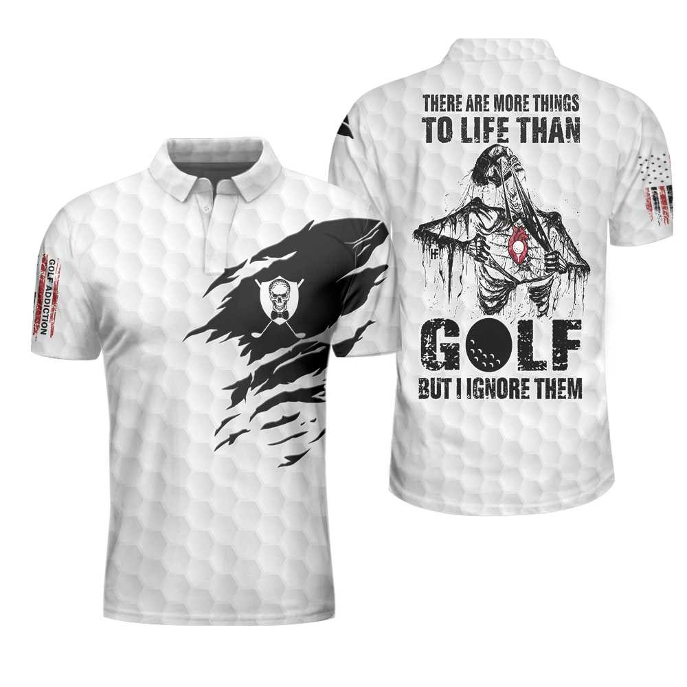 Golf Love Heart Skull Polo Shirt, Golf Pattern Skeleton Golfer American Flag Polo Shirt, Best Golf Shirt For Men