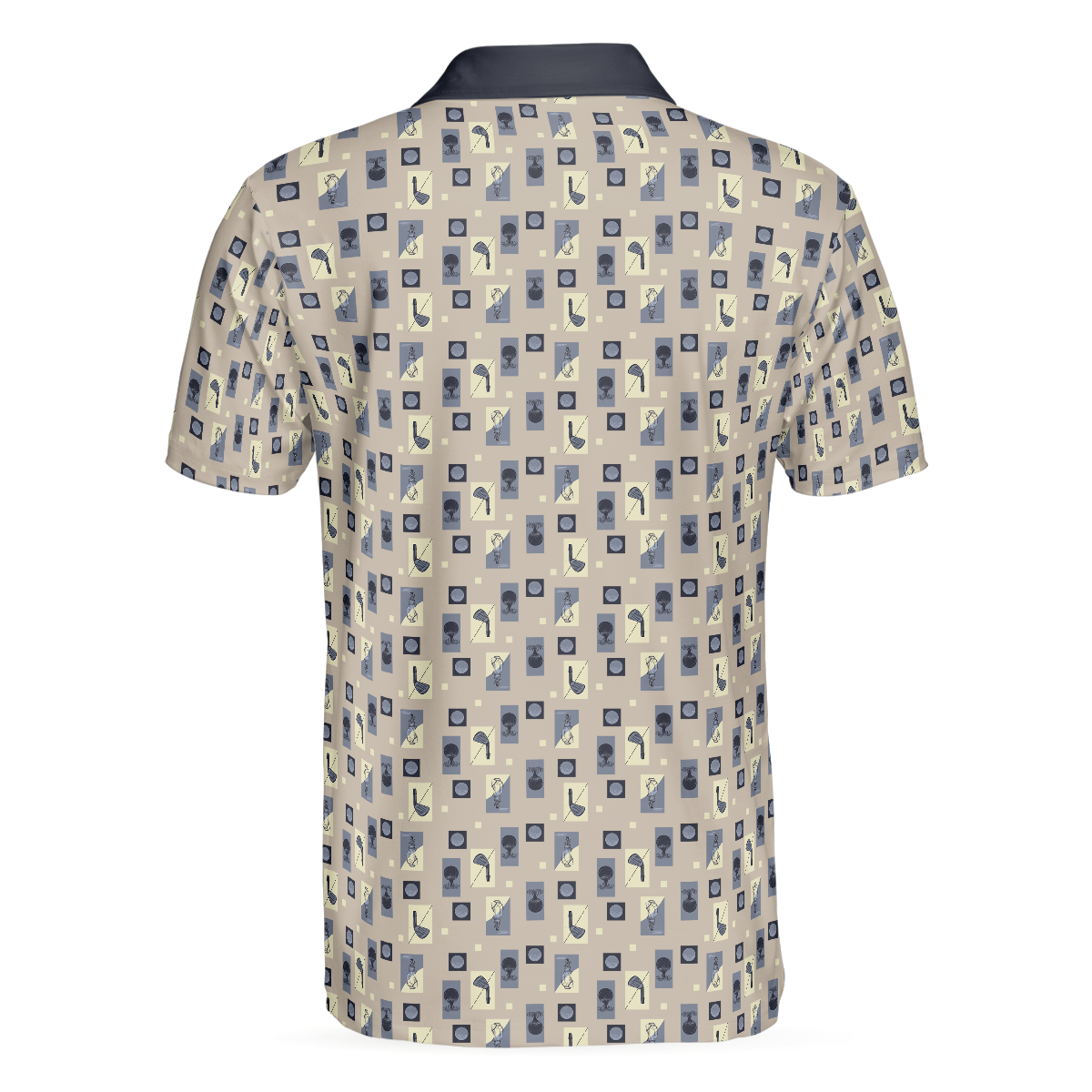 Alternative view of Golf Objects Pattern Short Sleeve Polo Shirt, Golf Tee And Club Polo Shirt, Best Golf Shirt For Men