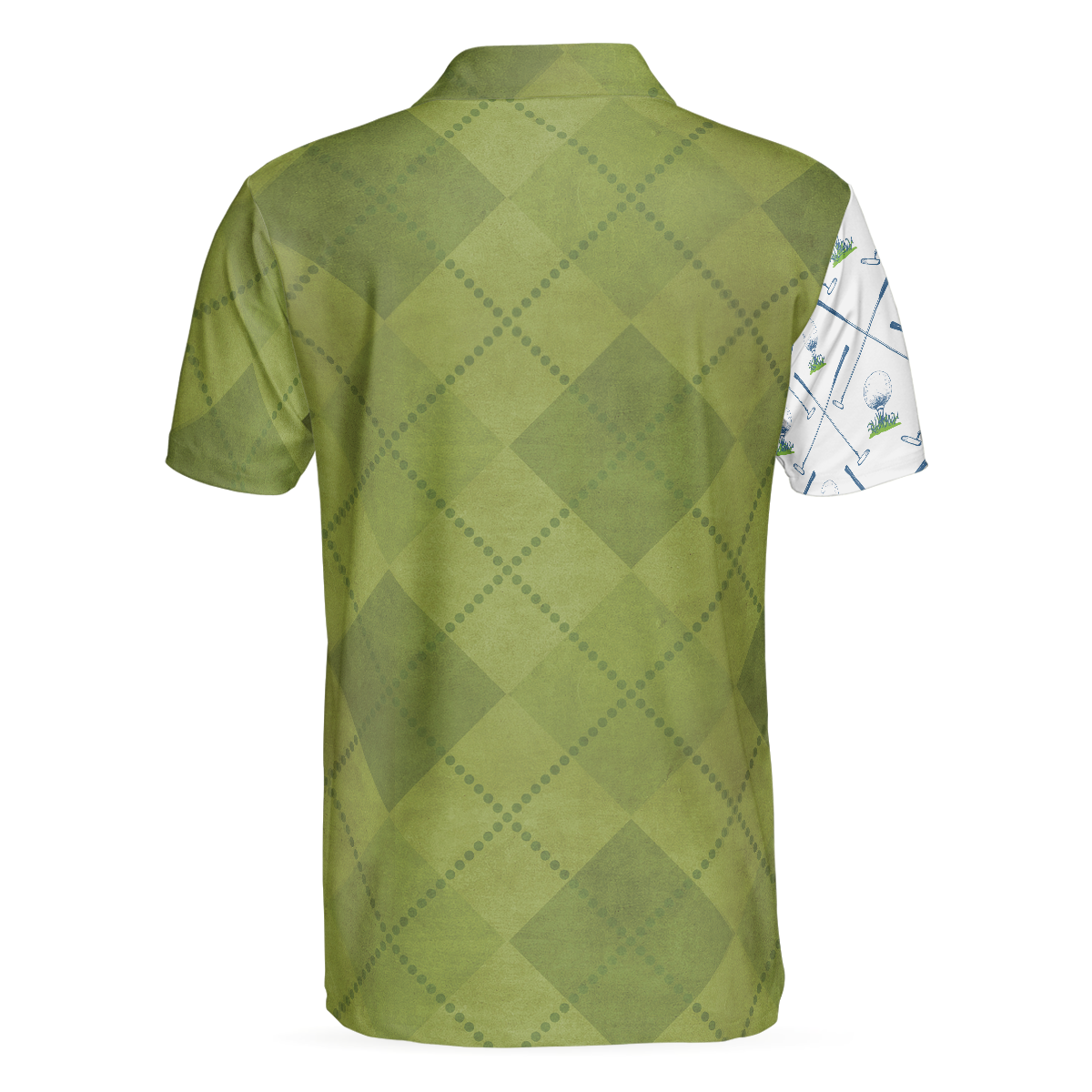 Alternative view of Golf Pattern Green And White Polo Shirt, Golf Club Argyle Pattern Skull Polo Shirt, Best Golf Shirt For Men