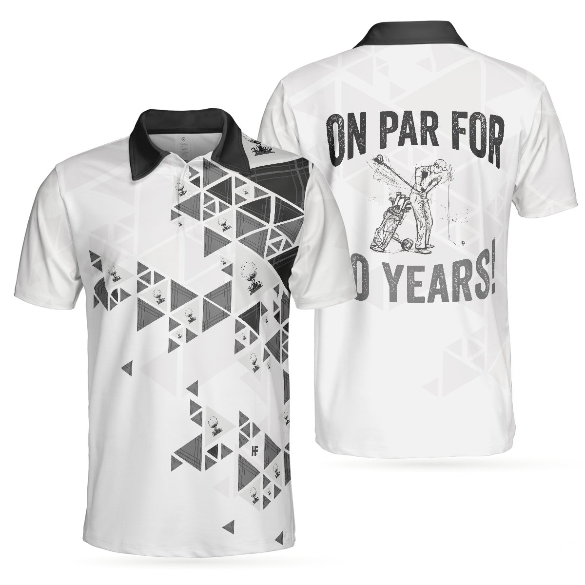 Golf Pattern On Par For Years Polo Shirt, Black And White Polo Shirt, Best Golf Shirt For Men