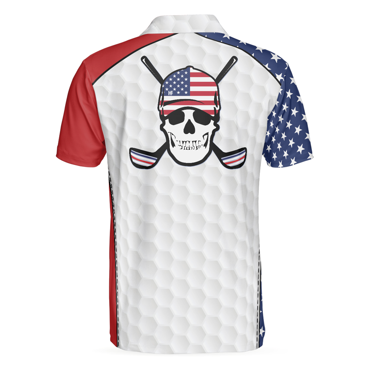 Alternative view of Golf Skull Wear Hat Short Sleeve USA Golf Polo Shirt, American Flag Polo Shirt, Patriotic Golf Shirt For Men
