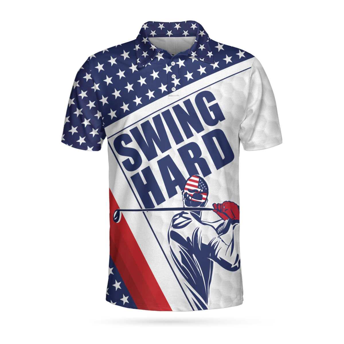 Alternative view of Golf Texture Swing Hard Short Sleeve Golf Polo Shirt, American Flag Polo Shirt, Patriotic Golf Shirt For Men