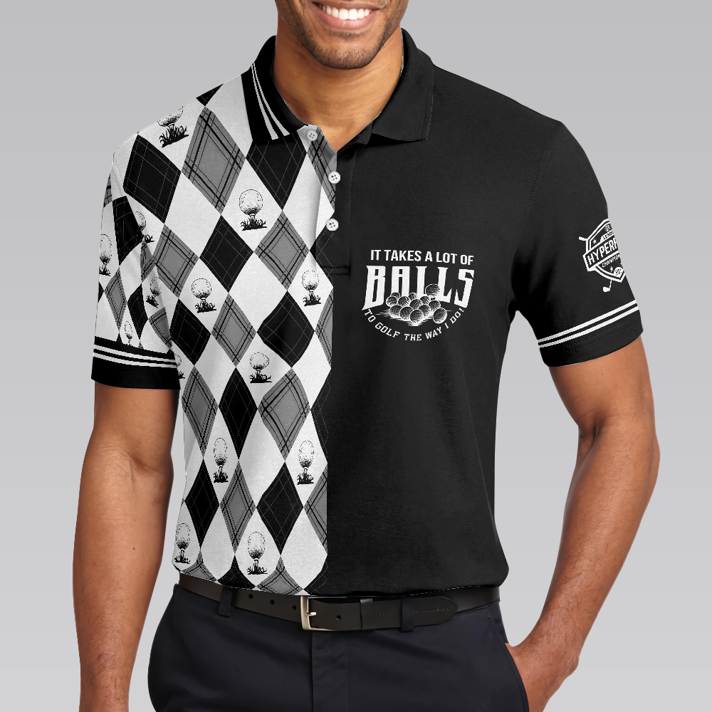 Alternative view of Golf The Way I Do Polo Shirt, Black And White Argyle Pattern Polo Shirt, Best Golf Shirt For Men