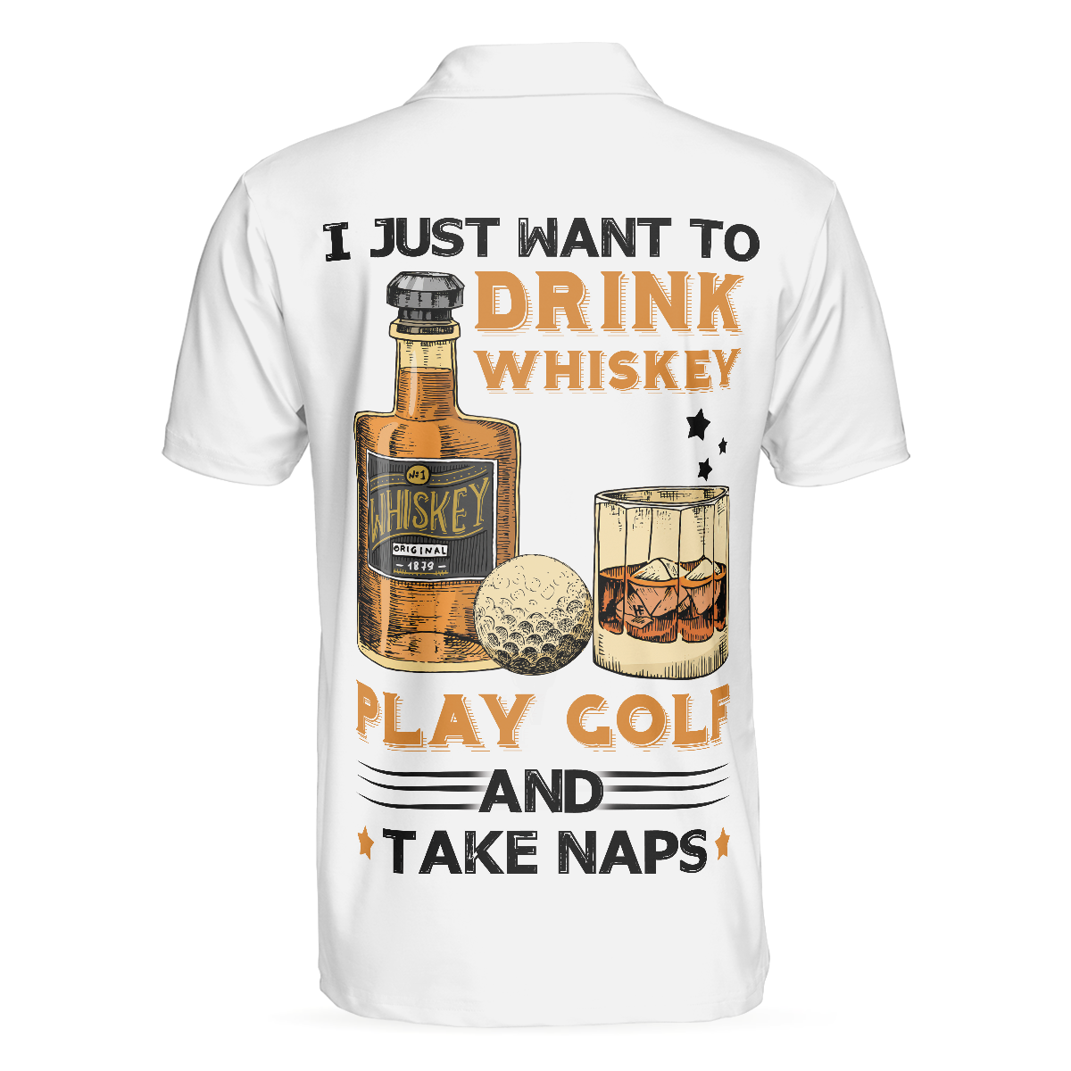 Alternative view of Golf Whisky And Take Naps Short Sleeve Polo Shirt, White Golf Wine Polo Shirt, Best Golf Shirt For Men