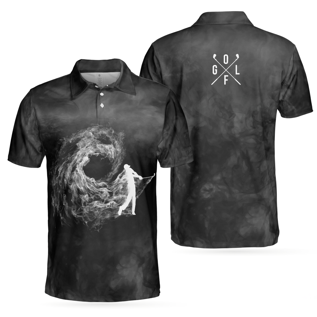 Golfer On Smoke Background Polo Shirt, Black Smoke Golfing Polo Shirt, Best Golf Shirt For Men