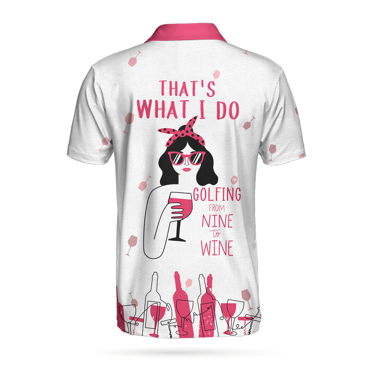 Golfing From Nine To Wine Short Sleeve Polo Shirt, Pink Polo Shirt For Men