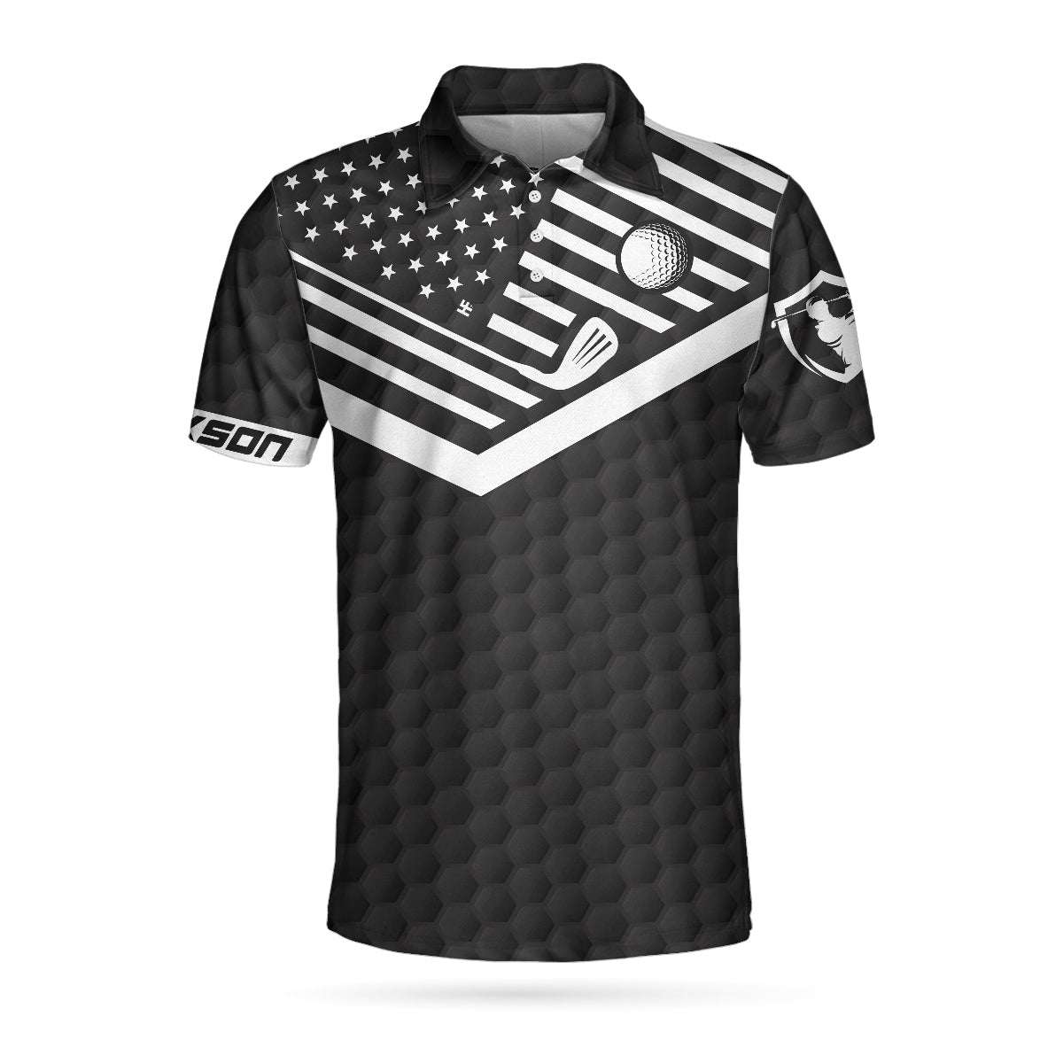 Alternative view of Golfing Instructions Custom Polo Shirt, Personalized Black American Flag Polo Shirt, Cool Golf Shirt For Men