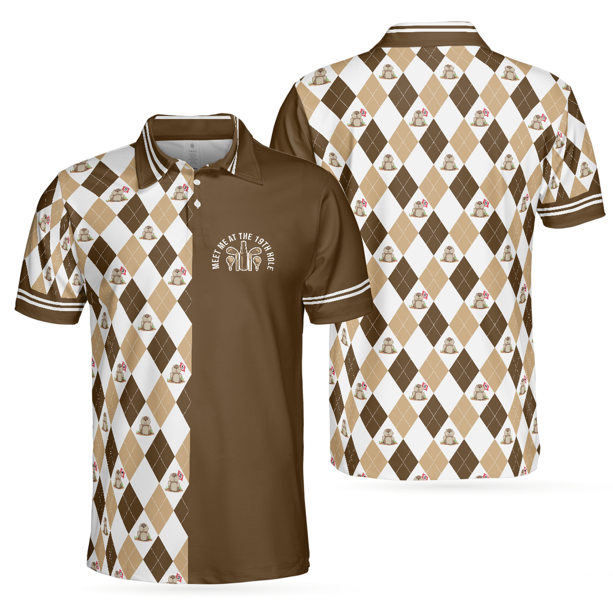 Gopher Meet Me At The 19th Hole Short Sleeve Polo Shirt, Argyle Pattern Polo Shirt, Best Golf Shirt For Men