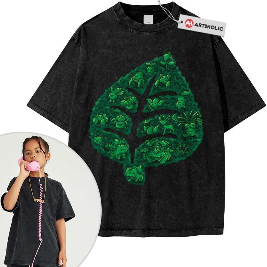 Alternative view of Grass-Type Pokemon Shirt For Kids, Anime Shirt For Kids, Vintage T-Shirt For Kids
