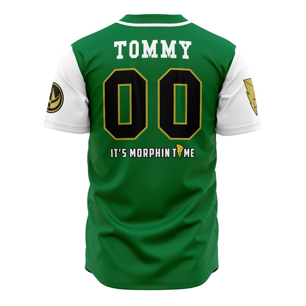 Alternative view of Green Dragonzords Tommy Oliver Power Rangers Custom Baseball Jersey - Otaku Hall