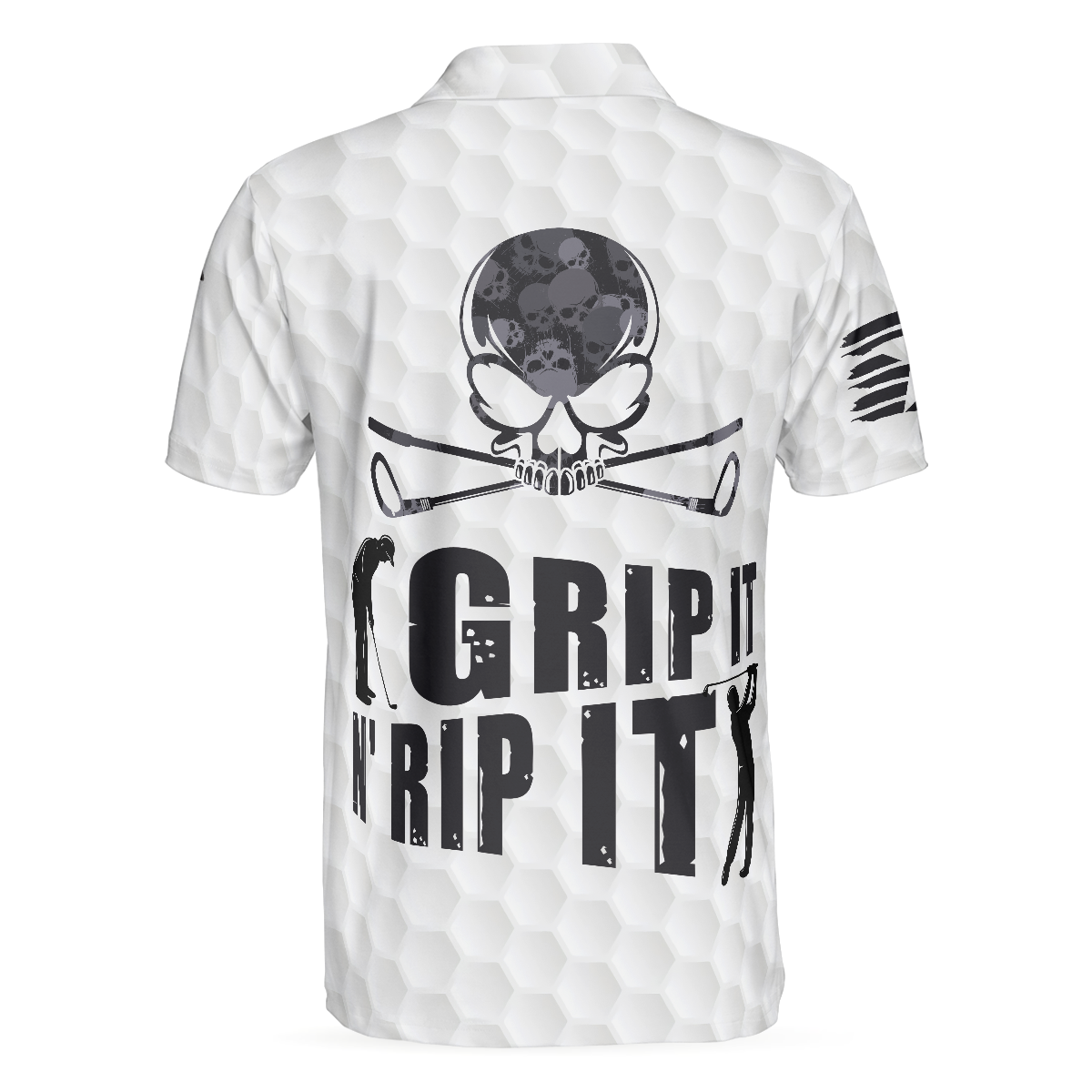 Alternative view of Grip It N' Rip It Golf Ball Texture Short Sleeve Polo Shirt, Ripped Skull Pattern Polo Shirt, Best Golf Shirt For Men