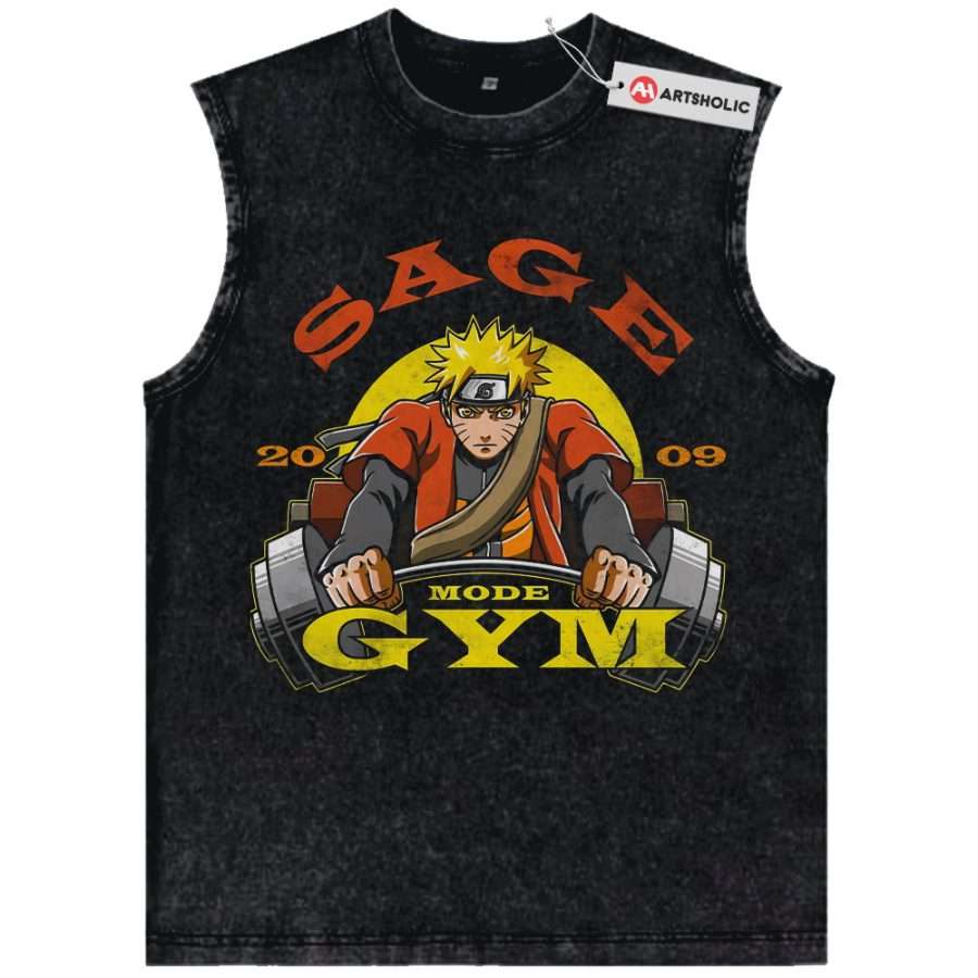 Alternative view of Gym Naruto Tank Top, Anime Tank Top, Vintage Tank Top