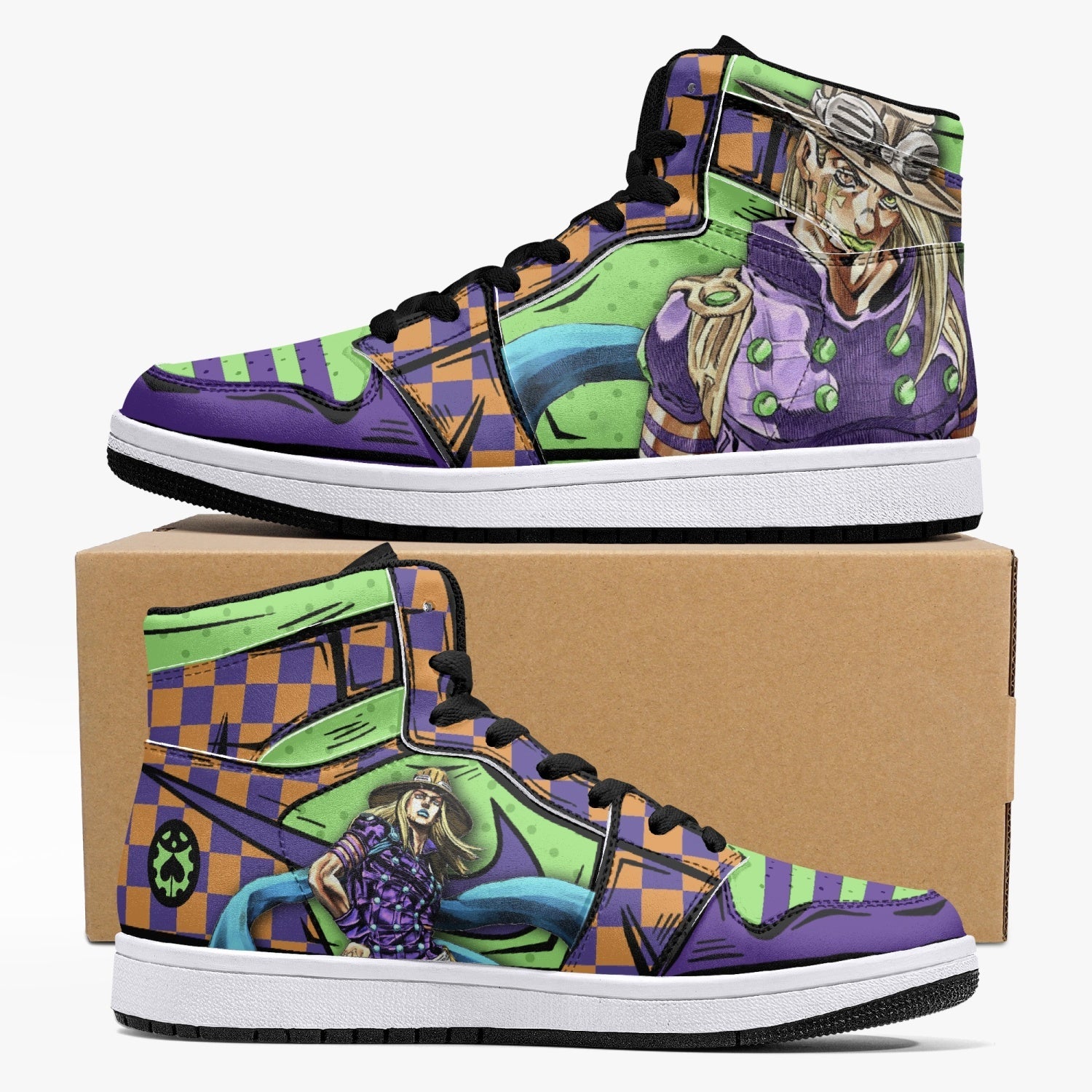 Gyro Zeppeli JoJo's Bizarre Adventure Custom Sneaker Mid 1 Basketball Shoes - Otaku Hall