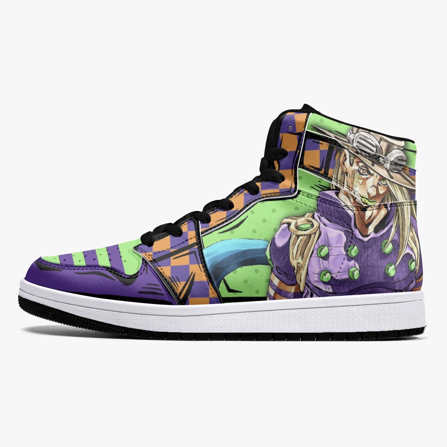Alternative view of Gyro Zeppeli JoJo's Bizarre Adventure Custom Sneaker Mid 1 Basketball Shoes - Otaku Hall