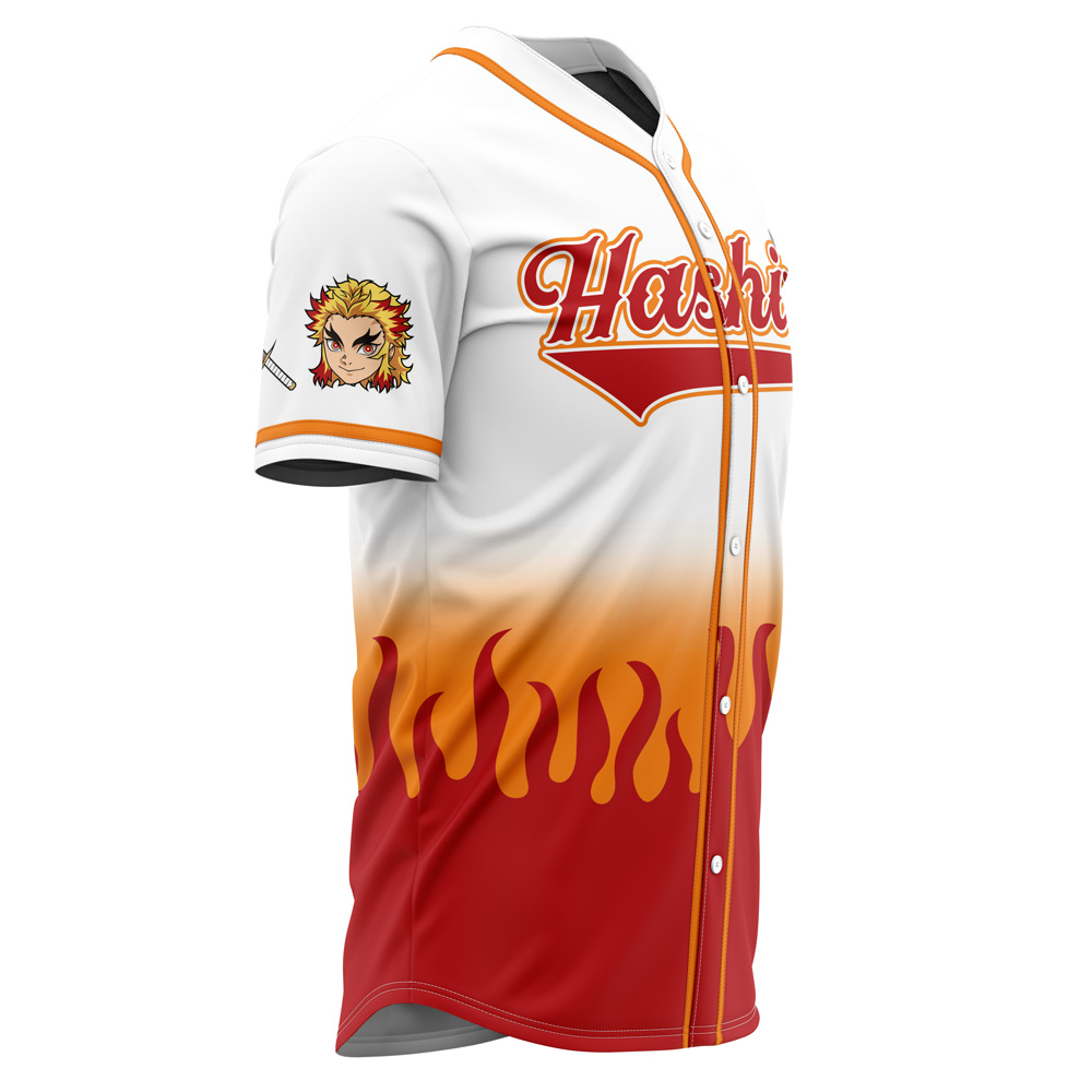 Alternative view of Hashira Kyojuro Rengoku Demon Slayer Custom Baseball Jersey - Otaku Hall